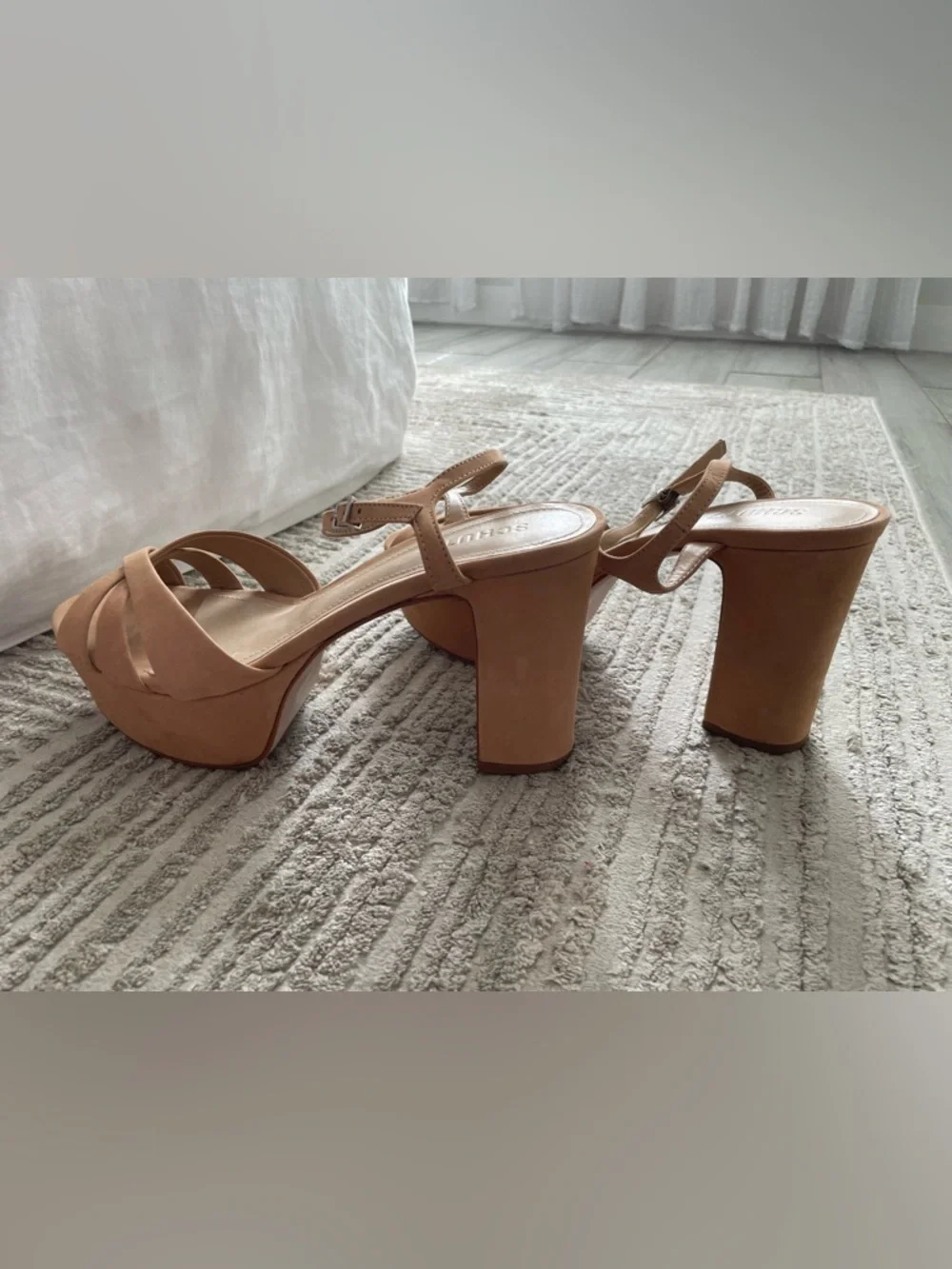 Schutz Keefa Tan Nubuck Leather Platform Block Heel Sandals Size 8.5